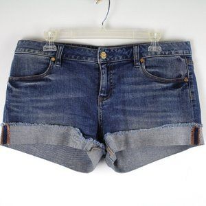 Tory Burch Rolled Hem Mid Rise Blue Denim Cotton Shorts 31